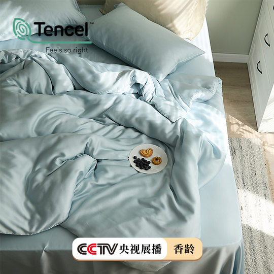 [CCTV Broadcast] Nordic 100 Lanjing Tencel Four-piece Set Summer Naked Sleeping Bed Sheet Quilt Cover Double-sided Silk
