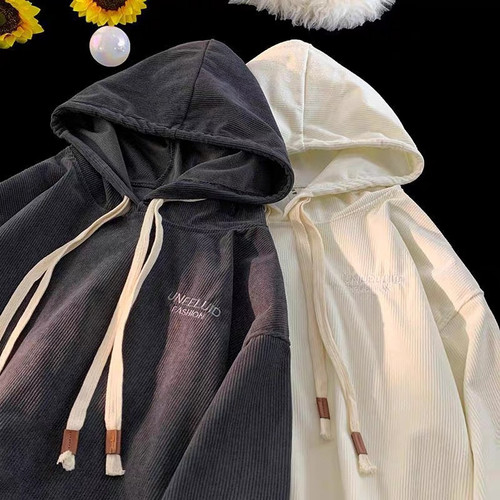 Corduroy Hong Kong Style Unisex Hooded Sweatshirt for Spring and Autumn - New Arrival Embroidered College Style Loose and Versatile Top and Outerwear