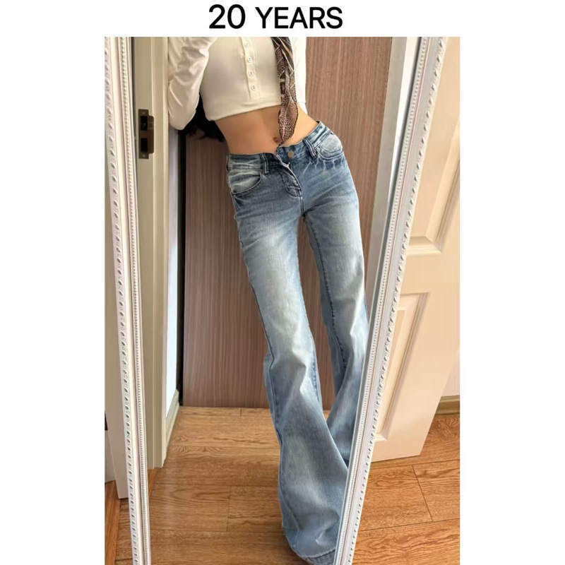 Light-colored low-waist lightning-pattern narrow-fit non-tight-fitting flared jeans for women, summer thin style, 2026 new American-style flared pants