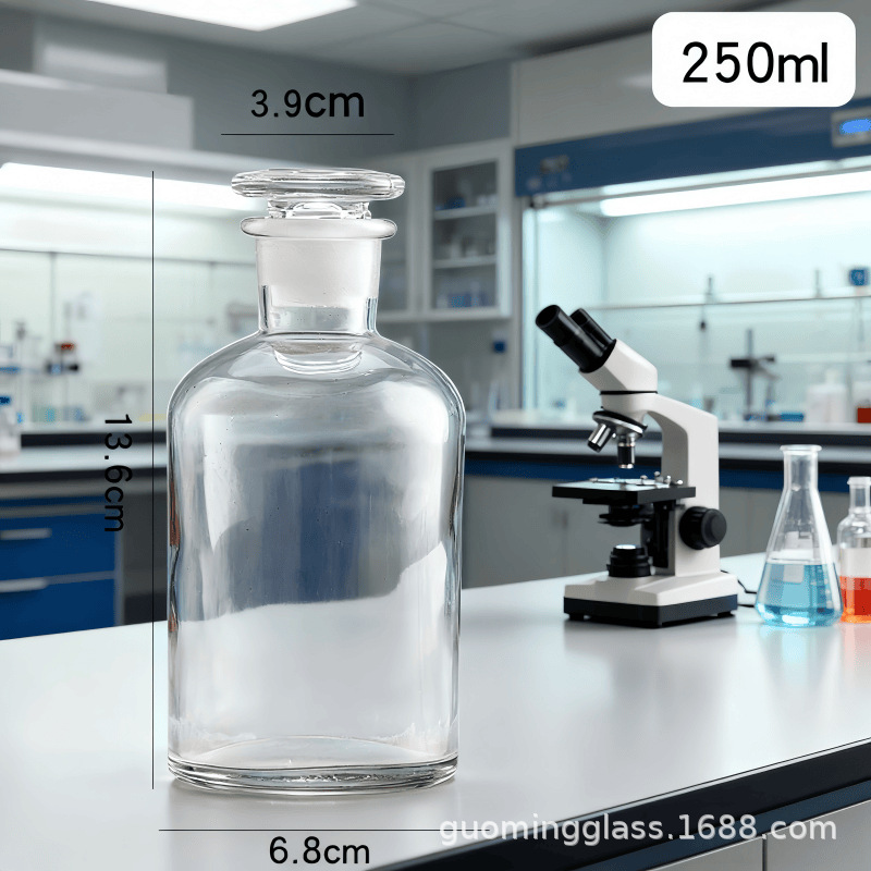 Botella de laboratorio químico de boca ancha botella de boca fina frita
