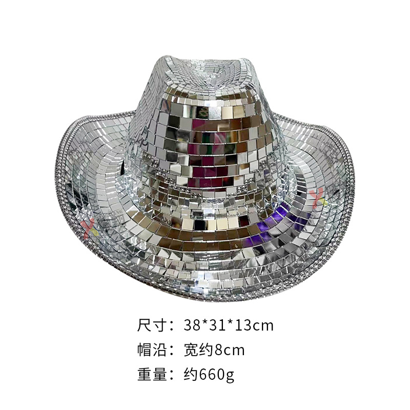 Disco Mosaico Sombrero para el sol Sombrero de pescador láser Disco Fiesta Decoración Espejo Sombrero de vaquero reflectante