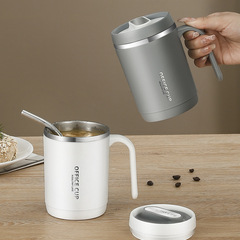 High-quality 304 stainless steel travel mug with handle, double-layered tea and coffee cup with logo printing