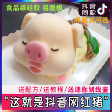 抖音网红立体3D萌萌猪慕斯硅胶模具小金猪口水猪冰激凌硅胶蛋糕模