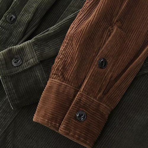 Men's Spring and Autumn Season Long Sleeve Shirt Japanese Retro Trend Workwear Blouse Versatile Loose Corduroy Jacket