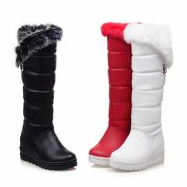 30-42冬季保暖长毛棉靴 金属扣兔毛厚底平跟高筒长靴女靴学生E242