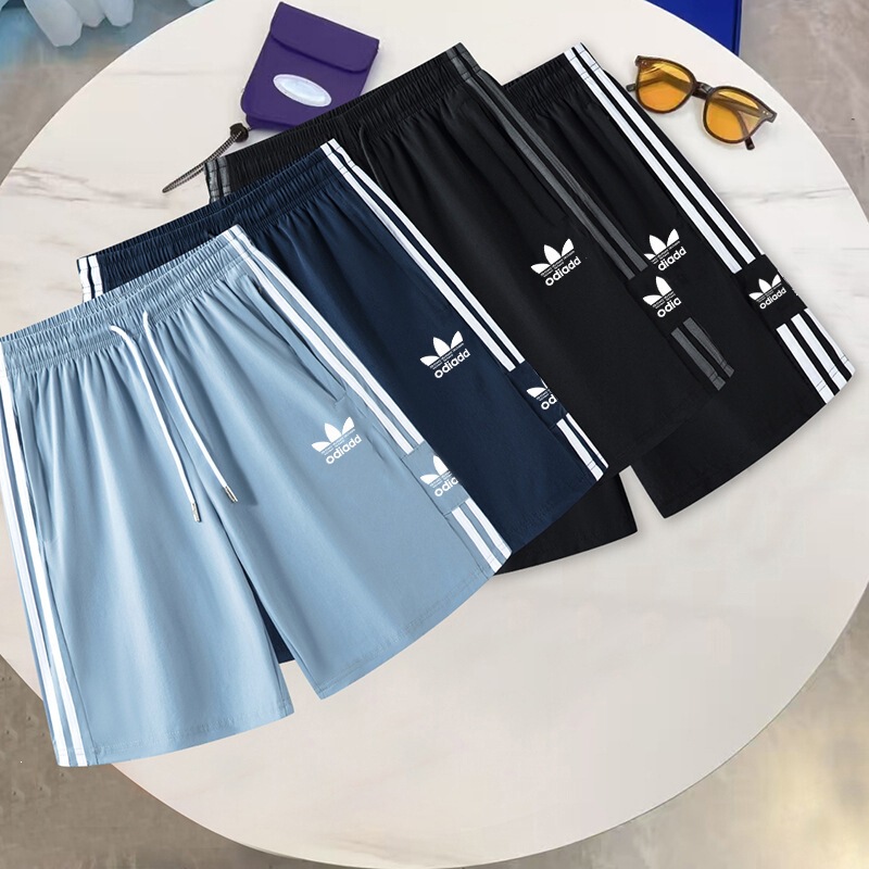 Trendy brand Trefoil embroidered three-stripe casual shorts, summer fashion versatile sports running ice silk pants Trendy brand Trefoil embroidered three-stripe casual shorts, summer fashion versatile sports running ice silk pants