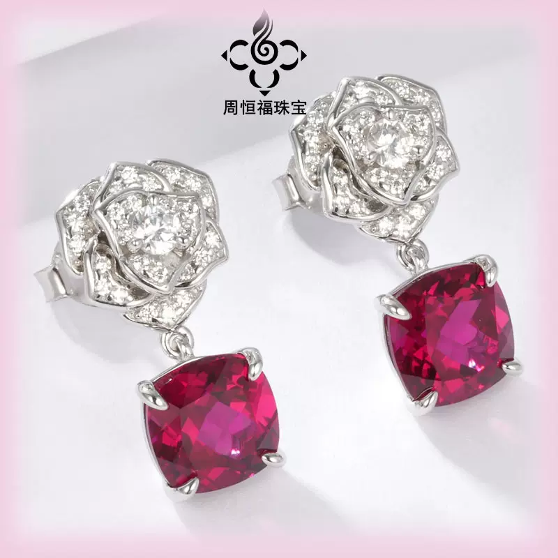 时尚新品鸽血红耳钉培育红宝S925银玫瑰耳环意大利手工轻奢公主风