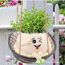跨境调皮笑脸摇床花盆花园装饰挂件新品盆景户外田园沙发装饰品