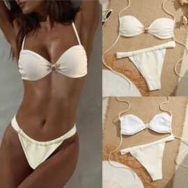 亚马逊2026欧美太阳神设计感泳装性感泳衣女比基尼韩系抽绳bikini