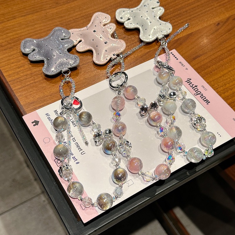 Cadena de teléfono móvil de alta gama hecha a mano de boutique, cadena de diamantes de imitación de oso, cordón de teléfono móvil de moda, colgante de mensajero corto