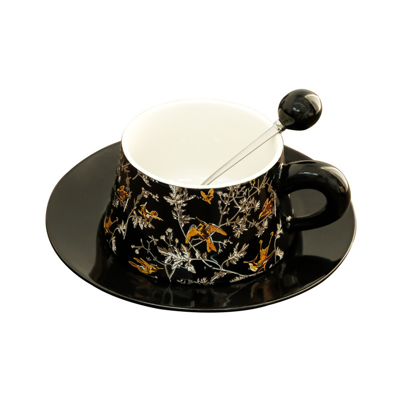 中古陶器コーヒーカップ、軽奢で高温耐性のあるカップ＆ソーサーセット、家庭用、クリエイティブなカップル向け、高級感のあるマグカップ、ウォーターカップ|undefined