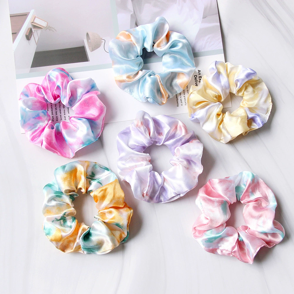 Satin Tie-Dye Hair Scrunchie, Elastic Hair Circle 11 cm, 6-Color Summer Accessory