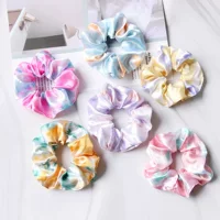 Satin Tie-Dye Hair Scrunchie, Elastic Hair Circle 11 cm, 6-Color Summer Accessory