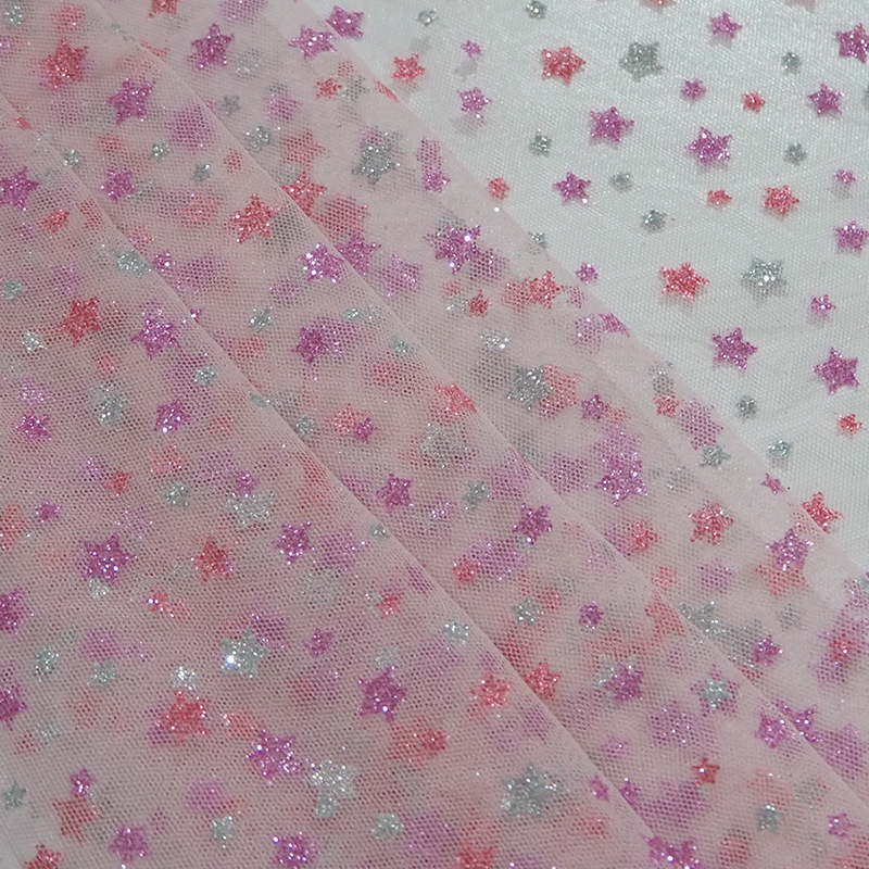 Estrellas de siete colores, tejido de malla de poliéster, ropa de niños, ropa de baile, tela