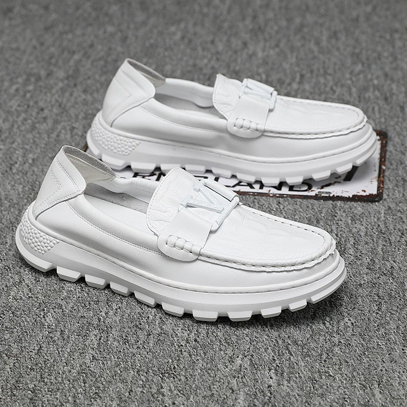 Повседневная обувь из натуральной кожи, Мужская ленивая обувь без шнуровки, обувь для вождения, повседневная обувь, белая мужская обувь для вождения, лето