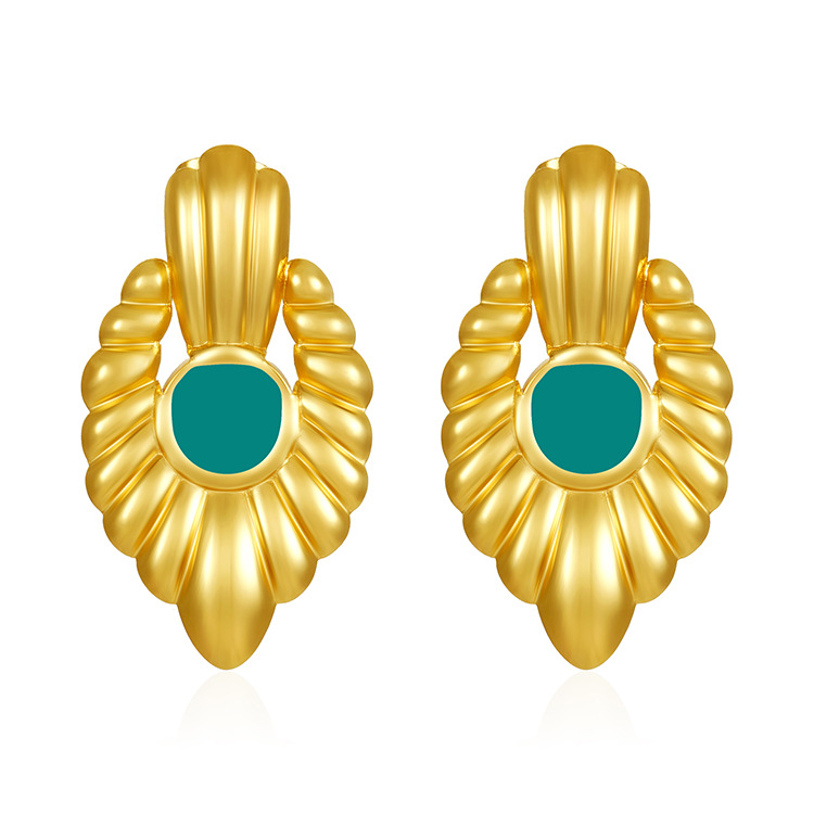 Transfronterizo estilo francés retro moda geometría pendientes de acero inoxidable diseño de alto nivel 18K oro plegado color esmalte pendientes
