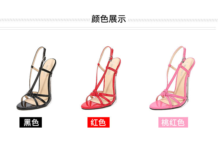 Dép sandal nữ quai ngang gót nhọn kim loại siêu cao, phong cách châu Âu và Mỹ — Màu đen, Màu đỏ, Đỏ đào chi tiết 5