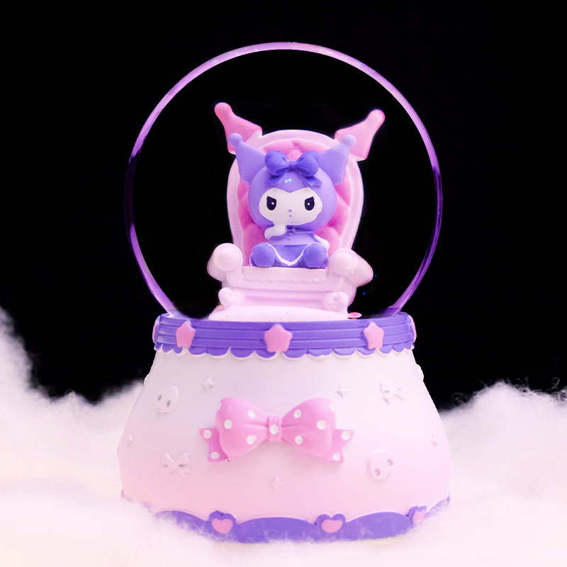 Purple Kuromi Crystal Ball with Bow Decoration, Crystal Ball Kuromi Music Box, Bedroom Bedside Ornament