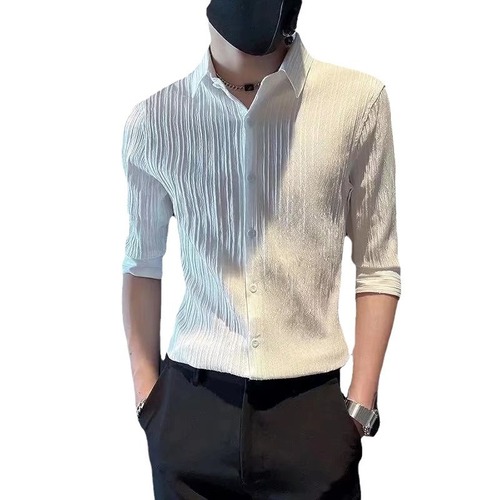 High-end Pure Color Short Sleeve Shirt Men's Fashion Brand Mid-Sleeve Summer Shirt Korean Style Trendy Slim Fit Top Coat for Men 
