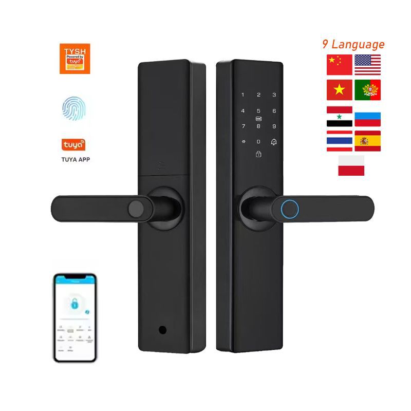 跨境门把手涂鸦指纹锁密码锁智能门锁WIFI木门防盗门锁指纹密码