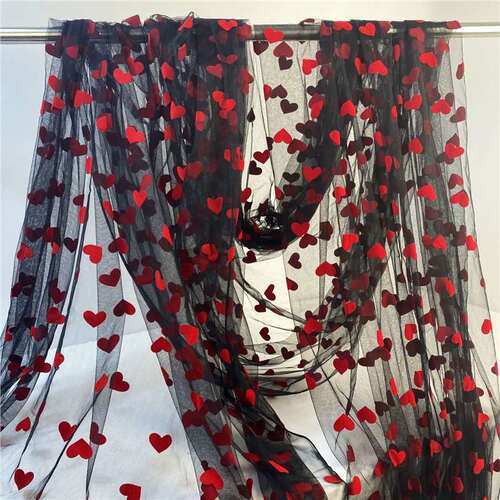 Love flocking flower mesh fabric lace dress dress skirt transparent soft gauze skirt high-end skirt lace accessories