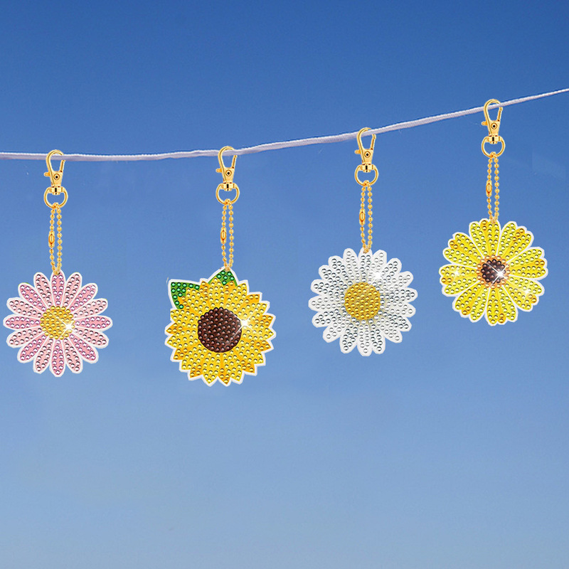DIY keychain Diamond painting 12-piece dwarf double-sided diamond stickers pendant sunflower daisy bag decoration DIY keychain Diamond painting 12-piece dwarf double-sided diamond stickers pendant sunflower daisy bag decoration