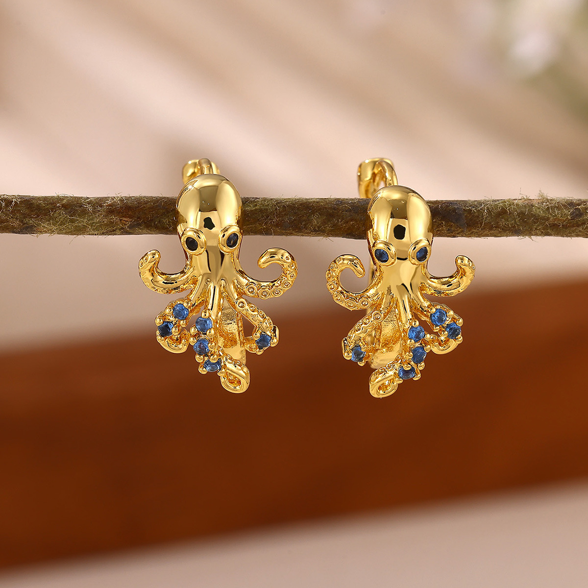 Ocean Series Blue Zircon Octopus Starfish Shell Earrings Cross-Border Fashion Light Luxury Exquisite Three-Dimensional Pendant Earrings for Women