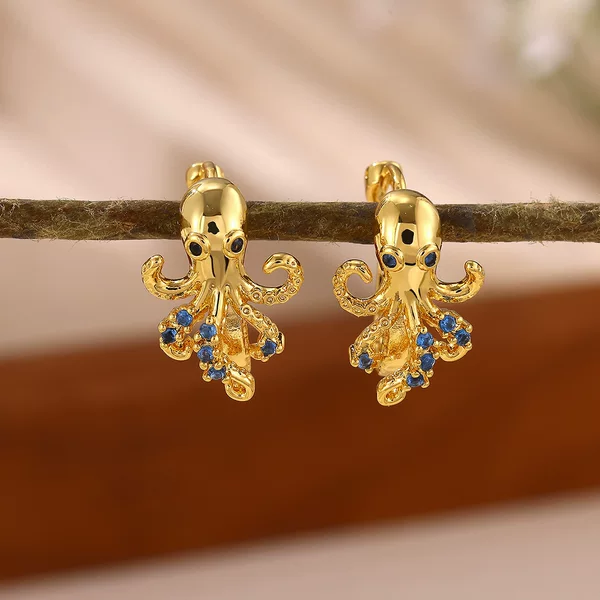 Ocean Series Blue Zircon Octopus Starfish Shell Earrings Cross-Border Fashion Light Luxury Exquisite Three-Dimensional Pendant Earrings for Women