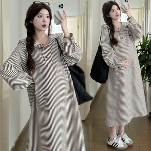 Maternity 2025 spring new Korean fashion striped pregnant women dress