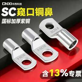 CNXI华西科技SC铜鼻子紫铜加厚国标冷压接线端子窥口铜鼻线耳厂家