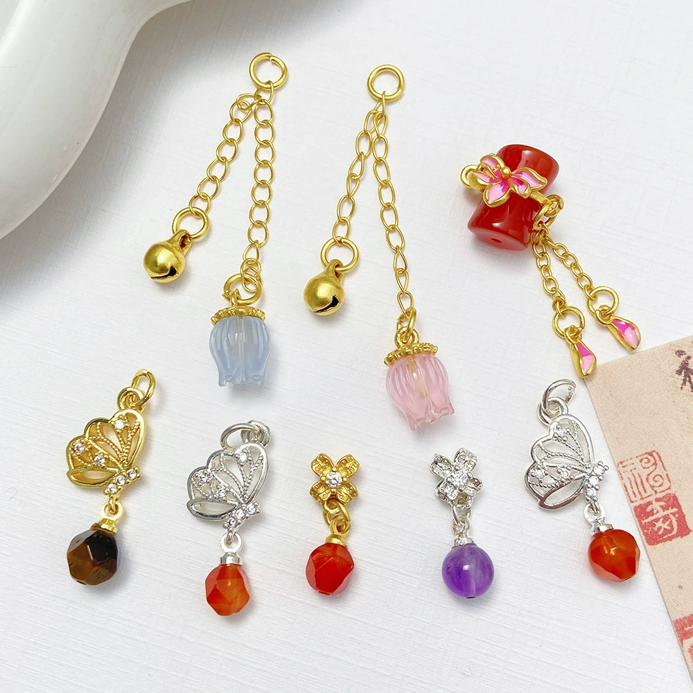 Маленький медный колокольчик с бабочкой, бусинами, браслет, ожерелье с аксессуарами, цепочка, кулон, орхидея, ручная работа