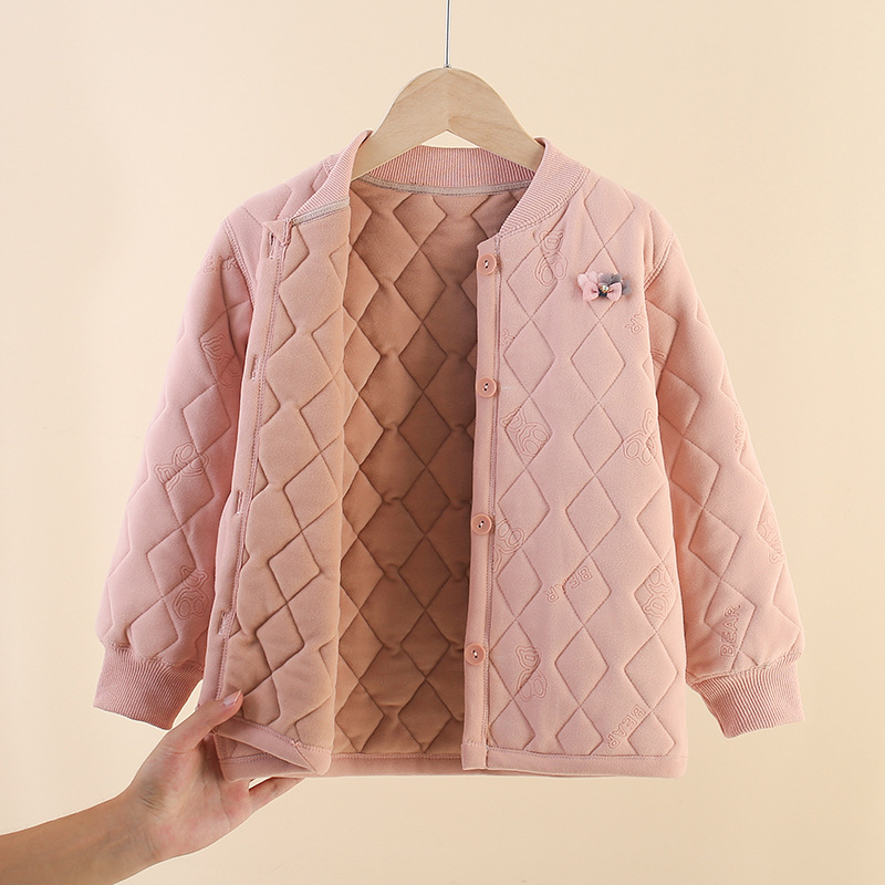 Uniformes escolares infantiles artefactos otoño-invierno 2024 nuevos niños de tamaño medio y grande más vello grueso chaqueta de algodón para niños y niñas ropa infantil al por mayor