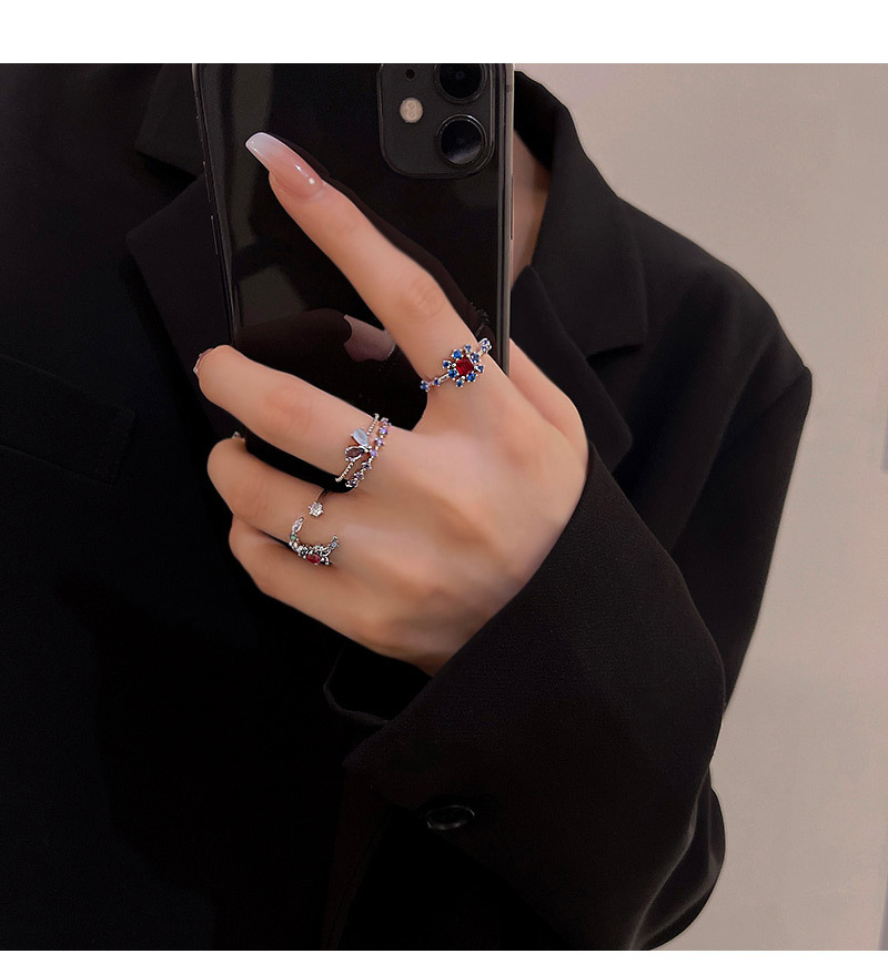 Retro Flower Copper Inlay Zircon Open Ring 1 Piece