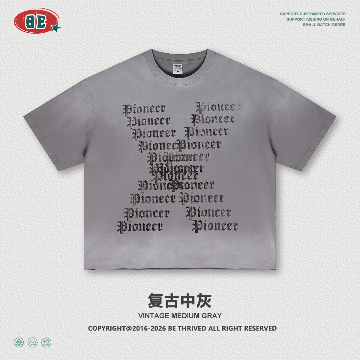 Be Hombres| Marca de moda americana de alta calle oscura Feng Shui lavado hace viejos spray de caballo borde disperso letras góticas camiseta hombre verano image 7