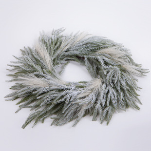 Simulation Norfolk pine soft glue hand pine needle wreath Pampas reed wreath Christmas decoration door hanging rattan ring