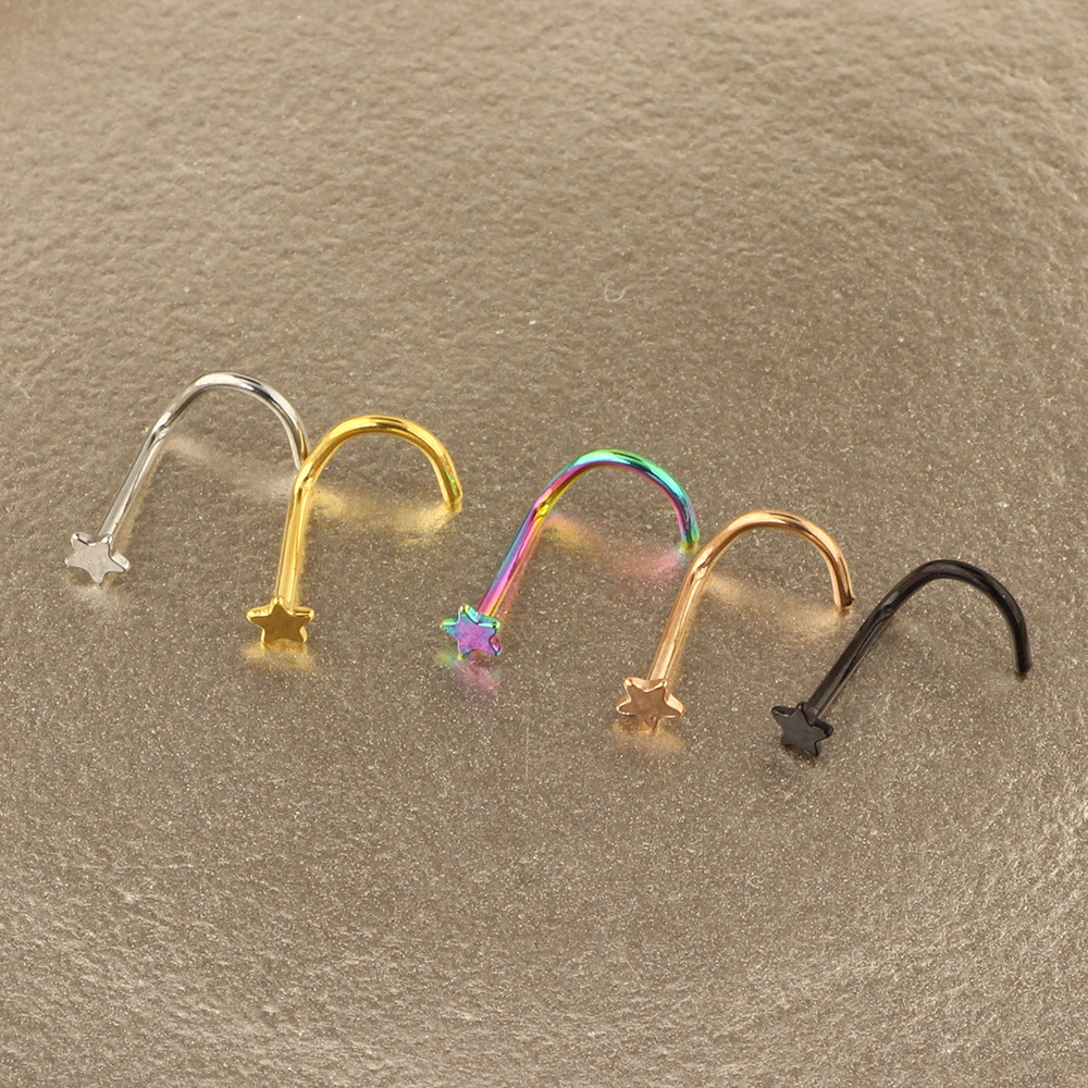 316L Stainless Steel Nose Ring Pentagram Stud Earring Nose Nail Wholesale Body Jewelry detail image 8