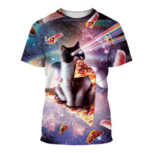 廠家批發夏季新3D圖案貓cat短袖T恤男士男印花大碼圓領短袖t恤