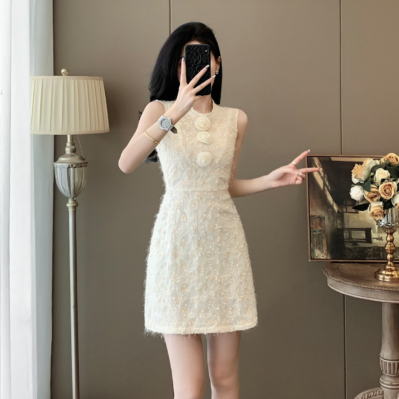 French-Style Small Fragrance Sleeveless Dress for Women, Summer Elegant Socialite Jacquard Embroidery Waist-Slimming Petite A-Line Dress French-Style Small Fragrance Sleeveless Dress for Women, Summer Elegant Socialite Jacquard Embroidery Waist-Slimming Petite A-Line Dress
