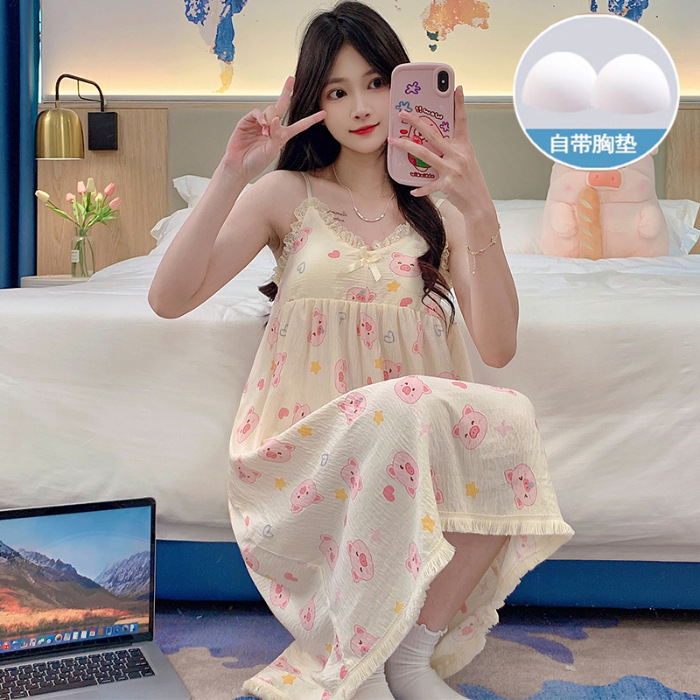 Pijamas de verano nubes de algodón encaje con almohadilla de pecho dulce lindos cabina pijama ropa de casa de mujer