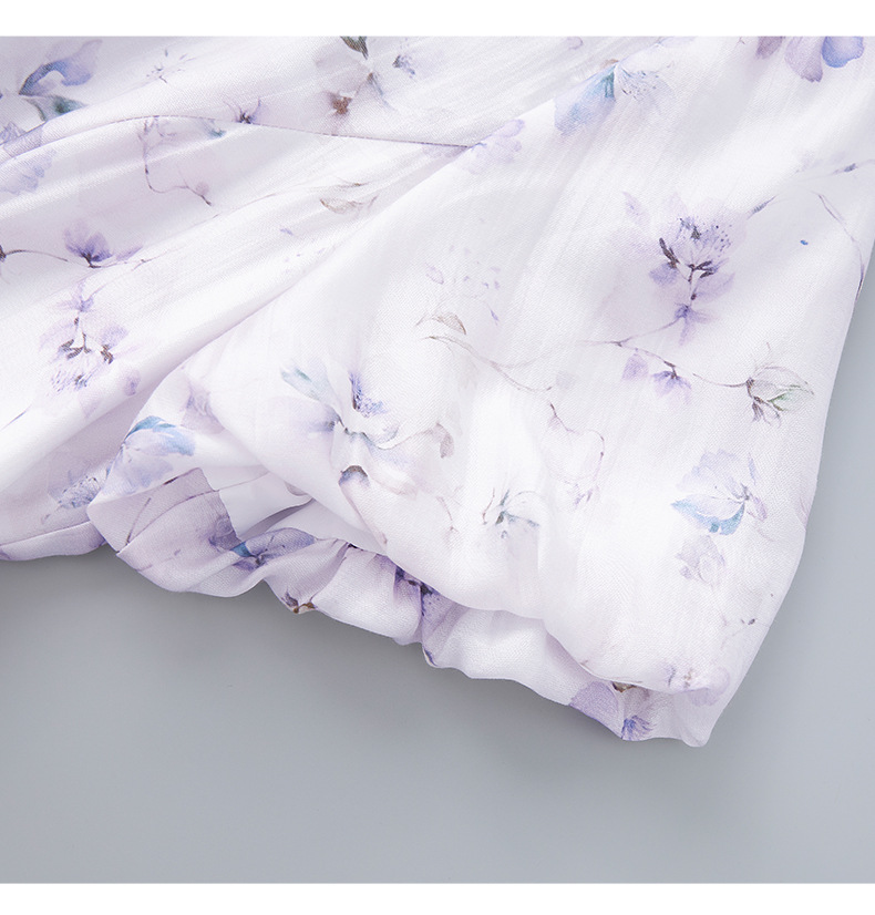Váy liền maxi in họa tiết sườn xám phong cách Trung Quốc, chất liệu lanh pha sợi, tôn dáng — Màu tím chi tiết 18