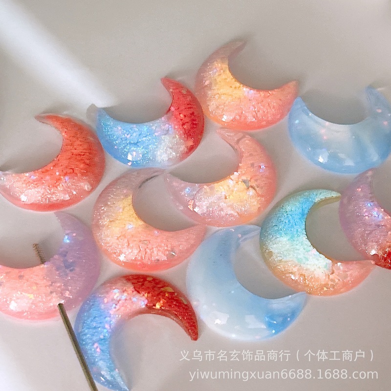 35*30mm竖孔星空夜光细闪月亮串珠diy单孔月亮串珠笔饰品配件材料|undefined