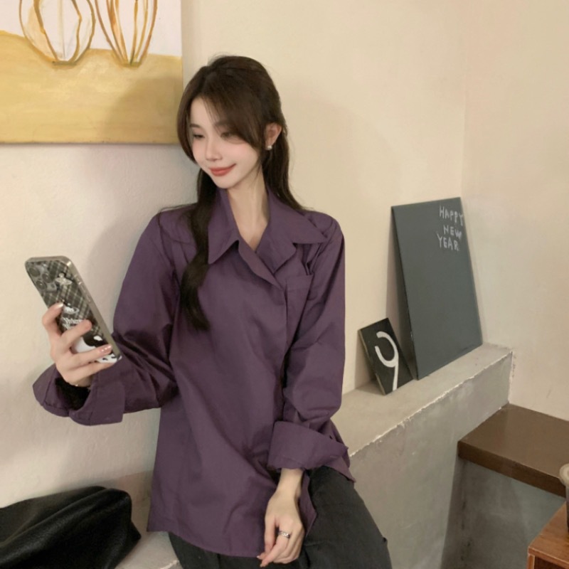 Design solid color retro shirt for leisure
