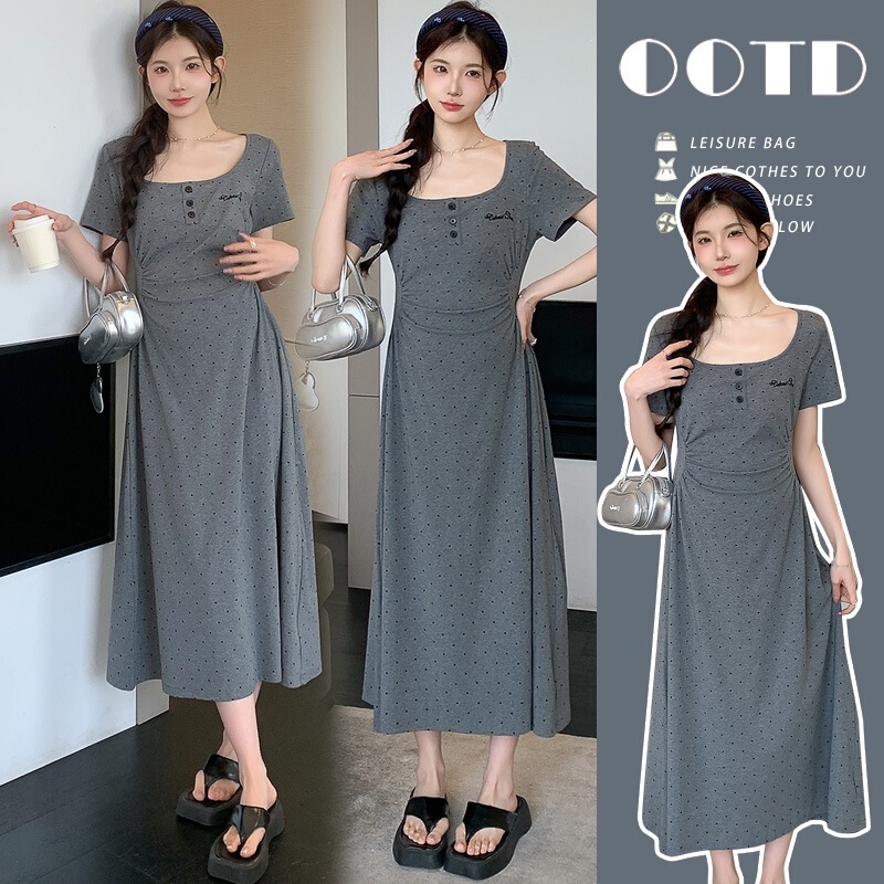 Real Shot of Pregnant Women's 2026 Summer Casual Polka Dot French-Style Slimming Dress by Niche Designer A-Line Dress