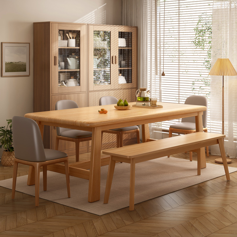 全实木餐桌方桌饭桌家用木桌子胡桃木长方形中式大长桌原木风桌椅