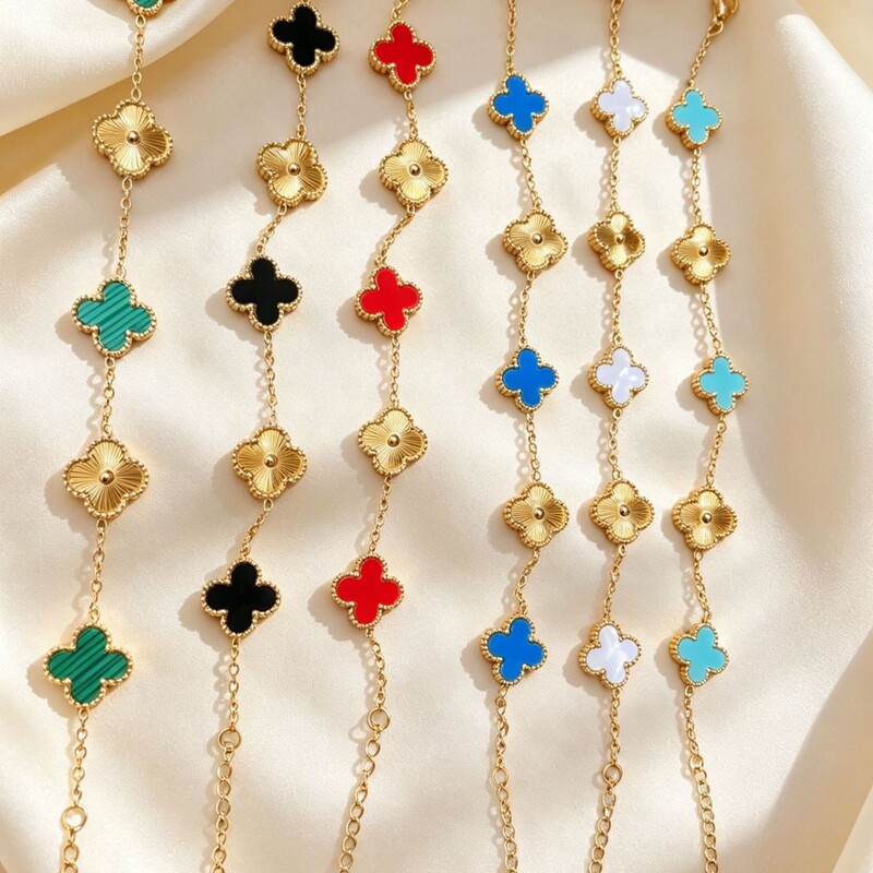 Cross-border bestseller four-leaf clover engraved mother-of-pearl bracelet, four-leaf clover bracelet for women, one-piece drop-shipping high-end jewelry Cross-border bestseller four-leaf clover engraved mother-of-pearl bracelet, four-leaf clover bracelet for women, one-piece drop-shipping high-end jewelry