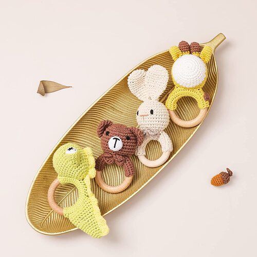 New Cuddle Dragon Baby Crochet Animal Rattles Knitted Cartoon Plush Toy Baby Soothing Chewable Soothing Toy