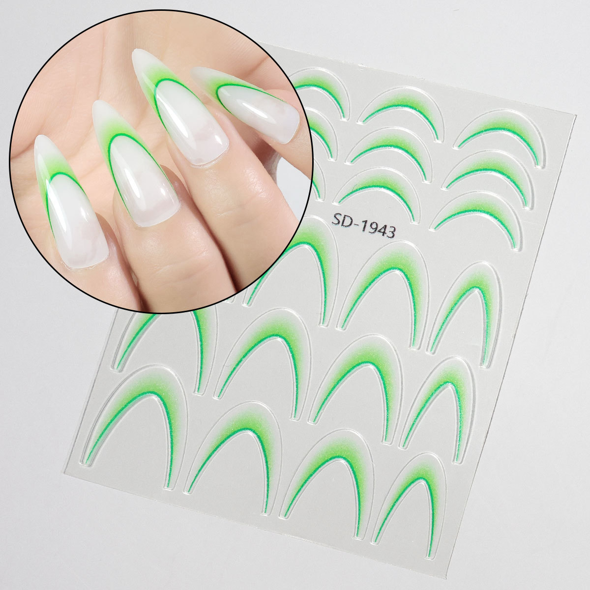 Etiqueta engomada de uñas francesa degradada de estilo explosivo transfronterizo Etiqueta engomada de accesorios de uñas de bricolaje Etiqueta engomada adhesiva INS Etiqueta engomada de uñas en stock