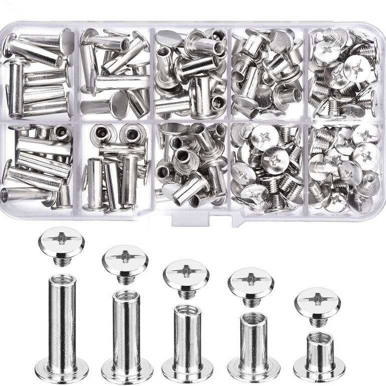 80套子母铆钉账本账钉相册对锁螺丝样册字母夹板M5螺钉 盒装铆钉