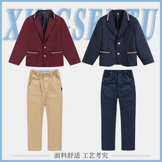 中小学英伦校服男女童小西装西裤枣红藏青色中大儿童西服衬衫套装