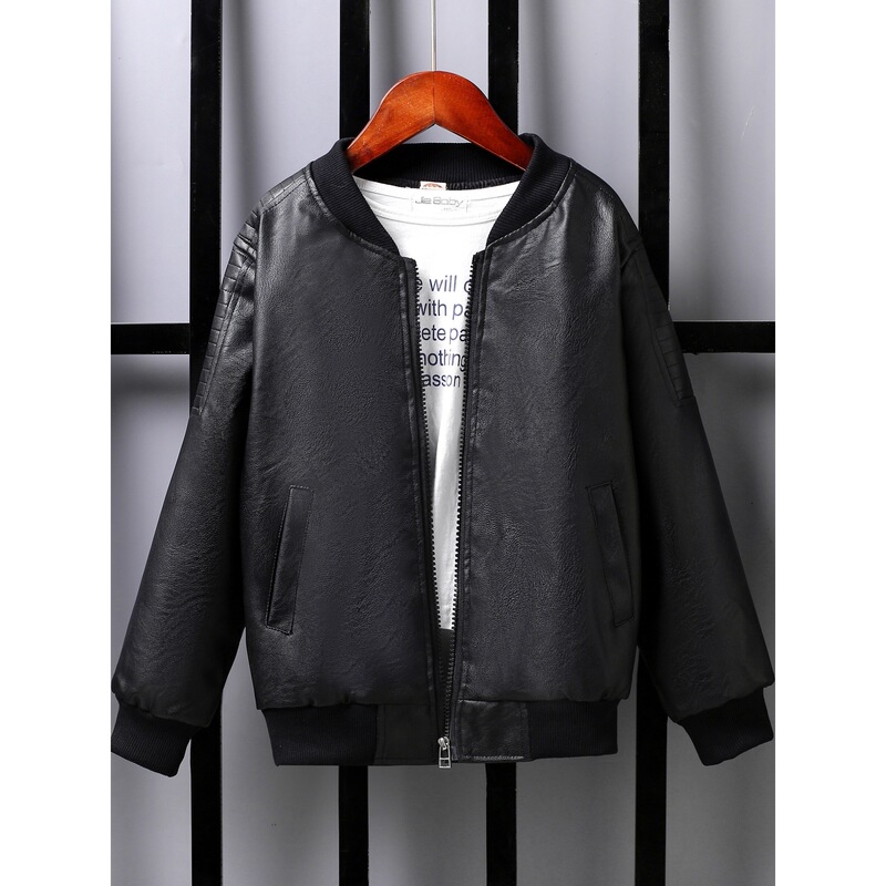 2026 Children's Clothing Boys' Leather Jacket 2022 Children's Spring and Autumn Jacket Winter Fleece Thickened Outerwear Bmw Year